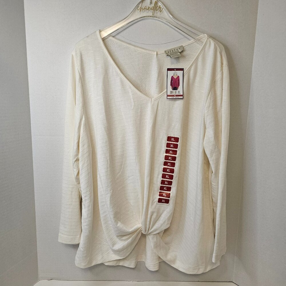Status By Chenault Twist Knot Front Cream Women Top Blouse Size XL